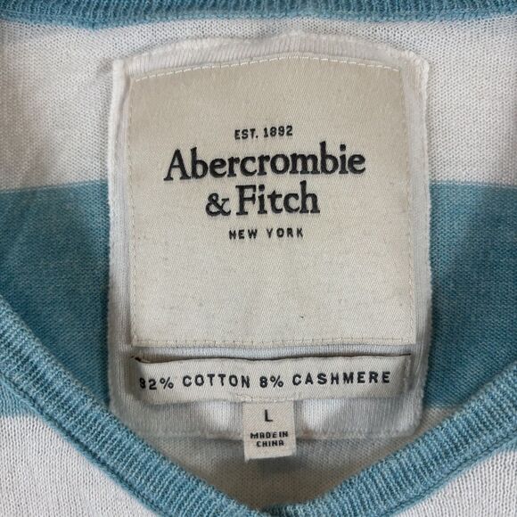 Vintage Abercrombie & Fitch Womens Cardigan Blue Striped Size L Y2K Logo Preppy - Picture 4 of 10